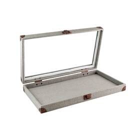 888 Display Usa Inc 709260064196 - Grey Linen Covered Jewelry Case With Glass Top And Latch