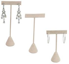 888 Display Usa Inc 731244923700 - 3 Beige Faux Suede Earring T Stand Showcase Displays 4.75 Inch