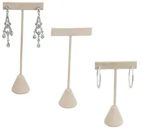 888 Display Usa Inc 731244923700 - 3 Beige Faux Suede Earring T Stand Showcase Displays 4.75 Inch