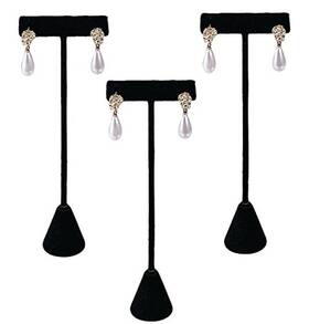 888 Display Usa Inc E2v-3-a - 3 Black Velvet Earring T Stand Showcase Displays 5.75 Inch