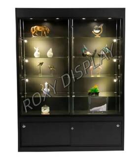 American Dress Forms Sc-m884bk Black Wall Display Showcase Cabinet With Led Lights Glass Shelves And Locks 60 Inch W