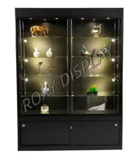 Sc-m884bk American Dress Forms Black Wall Display Showcase Cabinet With Led Lights Glass Shelves And Locks 60 Inch W