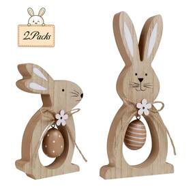Antizz Fhtz001 2pcs Easter Decorations For The Home Farmhouse Rustic Wooden Brown
