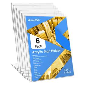 Anwesti L6-8511 Acrylic Sign Holder 8.5 X 11 Inch 6 Pack Slanted Back Frames Clear