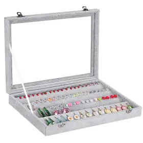 8542015009 Autoark Ice Velvet Clear Lid 55 Pairs Earring Tray Showcase Display Organizer