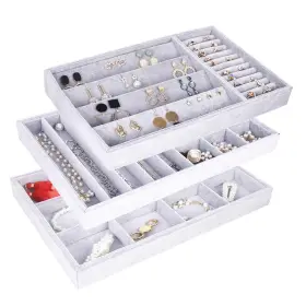 Aj-078 Autoark Ice Velvet Stackable Jewelry Tray Showcase Display Organizer Set Of 3