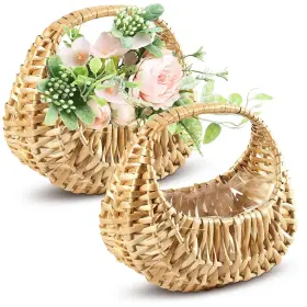 210209ht042tz-961 Azzori Flower Girl Basket Set Of 2 Rattan Baskets With Waterproof Lining Small