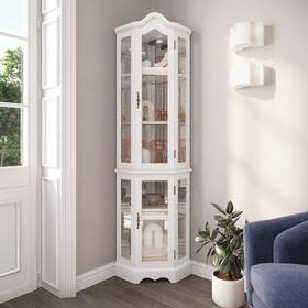Belleze 014-hg-43503-wh Lighted 3-side Glass Display Curio Cabinet With Tempered Doors An