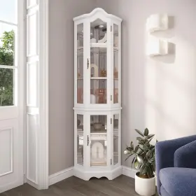 014-hg-43503-wh Belleze Lighted 3-side Glass Display Curio Cabinet With Tempered Doors An 014-hg-43503-wh Belleze Lighted 3-side Glass Display Curio Cabinet With Tempered Doors An