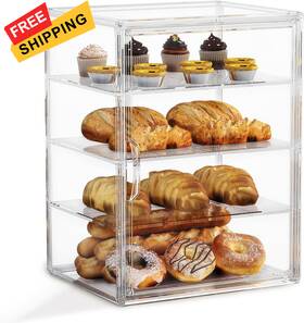 Bkisvwcsop 1015-break 4-tier Pastry Display Case Large Bread Box For Kitchen Transparent