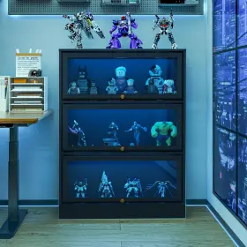 3-tiers Boniture 726260192803 Display Cabinet With Acrylic Glass Doors Curio Led Light
