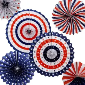 Ly001 Brand Hola Fiesta Paper Fans Flower For Captain America/independence Day 6 Pcs America