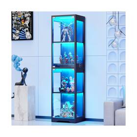 Brottar Bd007 Glass Display Cabinet 4-tier Curio Cabinets With 3 Color Lights For