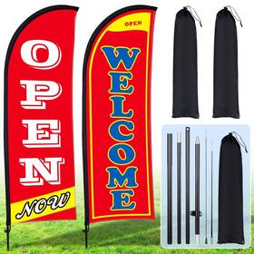 Buryeah Bo-buryeah-2169 2 Sets Now Open Flag Banner For Business Advertising 7 Ft Feather Fla