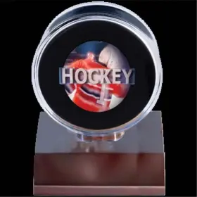 7442781677 Caseys Wood Hockey Puck Holder - Dark