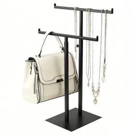 Chawtalion 768825821889 Purse Display Stand Jewelry Towers Black Double T-shaped Tabletop Stainless