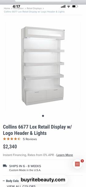 Collins 6677-lox 6677 Lox Retail Display Case Logo Header Lights Glass Shelves Storage
