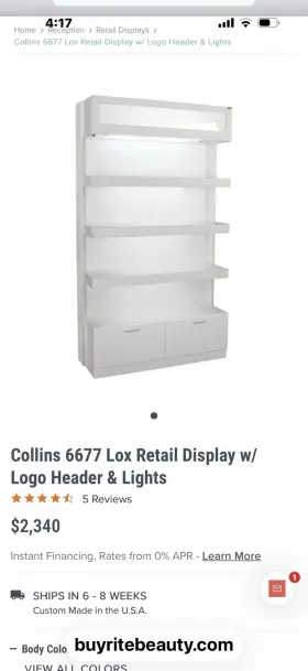 6677-lox Collins 6677 Lox Retail Display Case Logo Header Lights Glass Shelves Storage