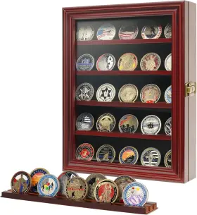 Xjg1115 Decowoodo Wooden Challenge Coin Holder Display Case With Hd Tempered Glass 5 Mahogany