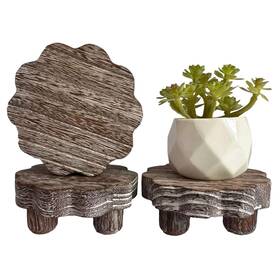 Demulans Hbxmzs001 3 Pack Small Scalloped Wood Risers For Display Wooden Stands With Removable