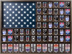 Dignew 726084342392 Shot Glass Display Case With American Flag 60 Slots 33.5 25.3ftft Wooden Body A