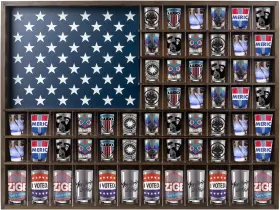 Dignew 726084342392 Shot Glass Display Case With American Flag 60 Slots 33.5 25.3ftft Wooden Body A