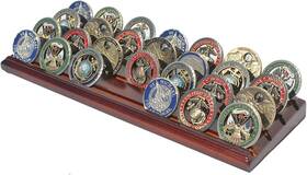 Displaygifts 615867438691 Challenge Coin Display Stand 4 Row Wooden Holder Walnut Finish