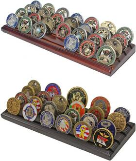 Displaygifts 615867439797 Challenge Coin Display Stand 4 Row Wooden Holder Black Finish