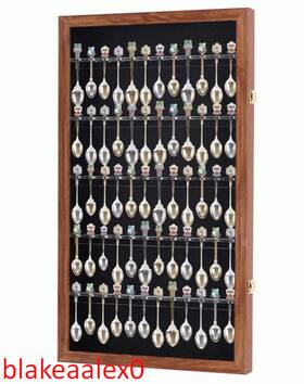 Displaygifts 812345034165 60 Spoon Display Case Wall Cabinet Uv Protection Lockable Walnut Finish