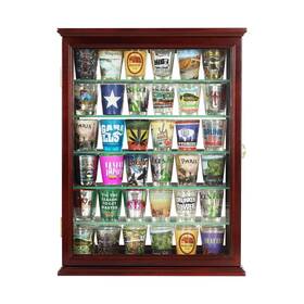 Displaygifts Sc06b-cher 36 Shot Glass Display Case Wall Cabinet Holder Rack With Door - Cherry