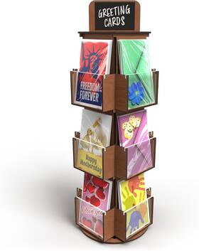 Ds The Display Store Greet-1-b 3-tier Wooden Rotating Greeting Card Stand For Retail Fits 5x7 Cards