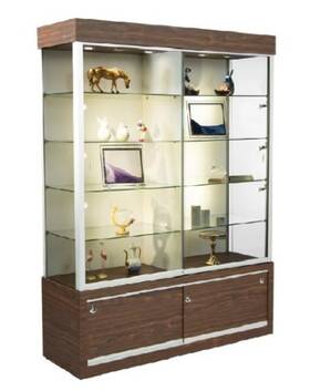 Fibonacci Displays M885 Wall Display Showcase Case Cherry Finish Led Lights Glass Shelves Locking Doors