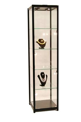 Fibonacci Displays Tw20bk Black Aluminum Frame Glass Tower Display Showcase With Lock And Led 78 Inch Tall