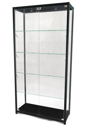 Fibonacci Displays Tw40bk Black Aluminum Frame 78 Inch Tall Glass Tower Display Showcase With Lock And Led
