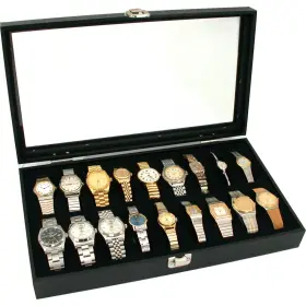4331768457 Findingking 18pc Black Watch Travel Tray Showcase Display Case Unit With Glass Top