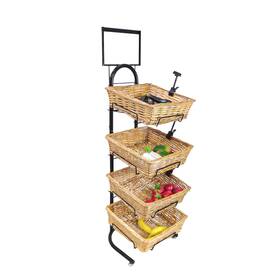 Fixturedisplays 313107218286 4 Tier Basket Stand Sign Clips Wicker - Black 120006