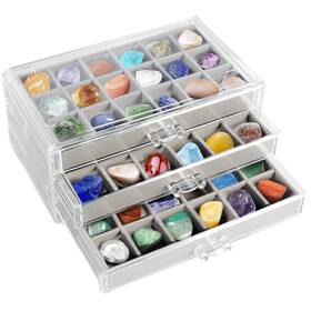 Fizocosisto 181963492300 3-tier Stackable Rock Collection Display Case - 54 Grids Acrylic Organizer Wi