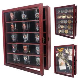 Framepro Sf408-red 11x14 Display Case With Adjustable Shelves Cherry 4-tier Memory Shadow Box F