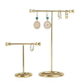 Gemeshou Bs-08-round Gold Metal 2pcs T Bar Earring Display Stand Jewelry Holders For Online Store