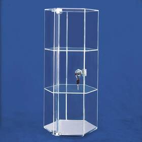 Gems On Display 1142-b Acrylic Mirror Bottom Rotating Hexagon Case 8-1/4 Inch X 18-7/8