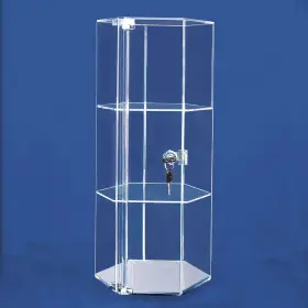 1142-b Gems On Display Acrylic Mirror Bottom Rotating Hexagon Case 8-1/4 Inch X 18-7/8