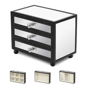 Gifturbo 764921707744 3-tier Mirror Black Jewelry Box Organizer Glass With 3 Drawe