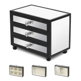 Gifturbo 764921707744 3-tier Mirror Black Jewelry Box Organizer Glass With 3 Drawe