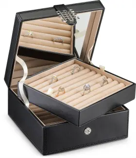 21697 Glenor Co 854017007039 Ring Organizer Box - 108 Slot Classic Jewelry Display Holder 2 Storage Tray
