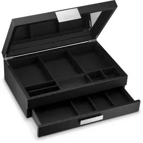 8541855888 Glenor Co Mens Valet/dresser Organizer - Luxury 12 Slot Jewelry Accessories Box Carbon