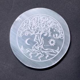 Healing Zone Hz-s1 Selenite Crystal Charging Plate - 3 Inch Engraved Tree Of Life Disc