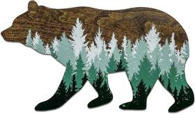 Hickory Hollow Designs 860006942915 Forest Bear Wall Sign Adventure Woodland Theme Dark Walnut/green Pine Trees