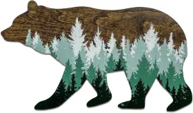 Hickory Hollow Designs 860006942915 Forest Bear Wall Sign Adventure Woodland Theme Dark Walnut/green Pine Trees