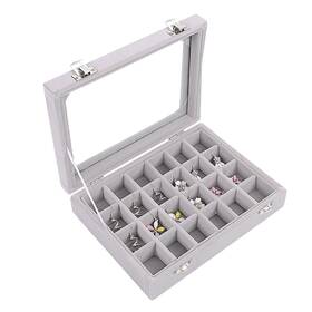 Ivosmart Ax-ay-abhi-113529 24 Section Velvet Glass Jewelry Ring Display Organiser Box Tray Holder Earr Inch