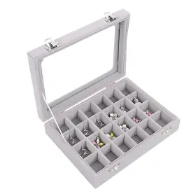Ax-ay-abhi-113529 Ivosmart 24 Section Velvet Glass Jewelry Ring Display Organiser Box Tray Holder Earr Inch